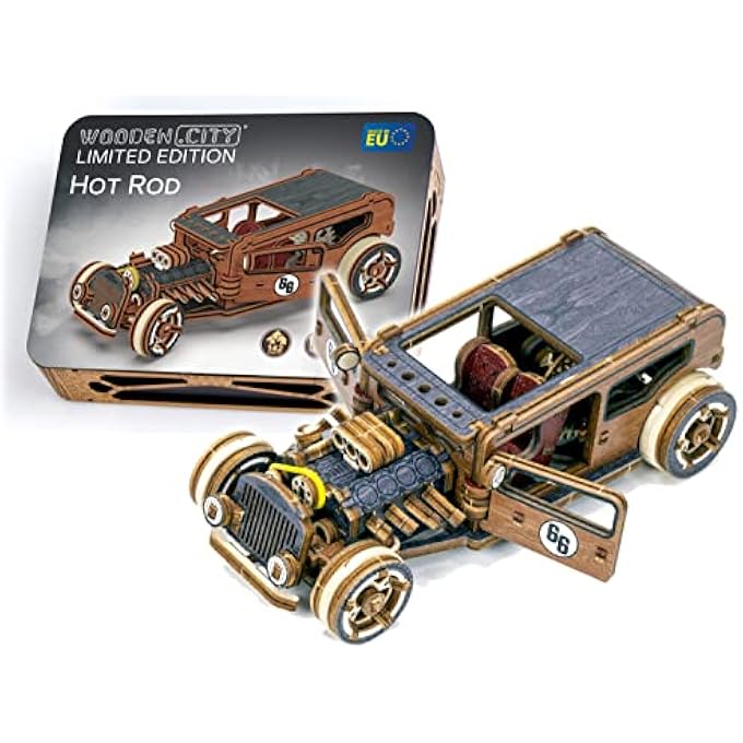 HOT ROD LIMITED EDITION 3D WOODEN MODEL KITS FOR ADULTS TO BUILD CARS - 142PCS RETRO WOODEN 3D PUZZLE 1:32 SCALE CAR KIT - Image 1